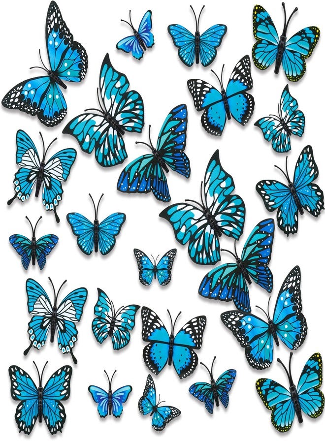 Liwidon Monarch Butterfly Decorations, 24 PCS Monarch Butterfly Wall Decor 3D Blue Fake Butterflies for Crafts Day of The Dead Halloween Party Supplies Autumn Wedding Home Wall Table Bedroom Decorations - Image 1